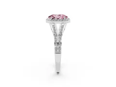 Fancy Pink Oval Cut Diamond Halo Split Shank Pavé Ring Set in Silver with Prong Setting