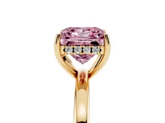 Fancy Pink Princess Cut Diamond Solitaire Ring Set in Yellow gold with Plain Band and Prong Setting