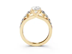 Oval Cut Diamond Solitaire Ring Set in Yellow gold with Pavé-Set Band and Prong Setting