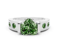 Fancy Green Heart Cut Diamond Channel-Set Band Ring Set in Silver with Bezel Prong Setting