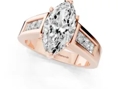 Marquise Cut Diamond Solitaire Ring Set in Rose gold with Channel-Set Accent Stones and Prong Setting