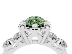 Fancy Green Marquise Cut Diamond Floral Halo Ring Set in White gold with Shared Prong Band