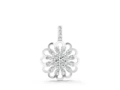 Round Diamond Floral Halo Pendant Set in Silver with Prong-Set Cluster