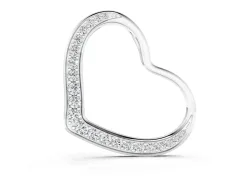 Pavé Round Diamond Open Heart Pendant Set in Silver with Curved Outline