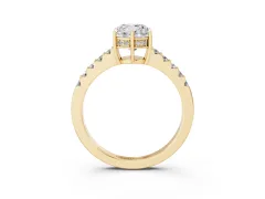 Cushion Cut Diamond Solitaire Engagement Ring Set in Yellow gold with Pavé Band and Prong Setting