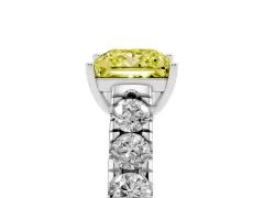 Fancy Yellow Princess Cut Diamond Solitaire Ring Set in White gold with Cut-Down Micro Pavé Band and Prong Setting