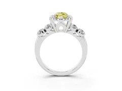 Fancy Yellow Marquise Cut Diamond Floral Halo Ring Set in White gold with Shared Prong Band