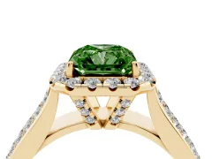 Fancy Green Radiant Cut Diamond Halo Ring Set in Yellow gold with Pavé Band and Raised Center Setting