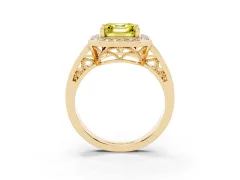 Fancy Yellow Asscher Cut Diamond Halo Ring Set in Yellow gold with Pavé and Bezel Accent Split Shank