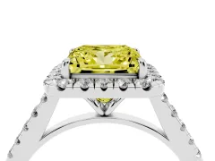 Fancy Yellow Princess Cut Diamond Halo Pavé Engagement Ring Set in Platinum with Prong Setting