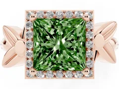 Fancy Green Princess Cut Diamond Halo Floral Band Ring Set in Rose gold with Prong Setting