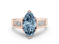 Fancy Blue Marquise Cut Diamond Solitaire Ring Set in Rose gold with Channel-Set Accent Stones and Prong Setting