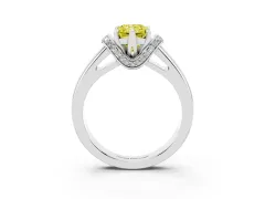 Fancy Yellow Radiant Cut Diamond Pavé Band Solitaire Ring Set in Silver with Prong Setting