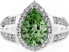 Fancy Green Pear Cut Diamond Halo Ring Set in Platinum with Double Pavé Split Shank