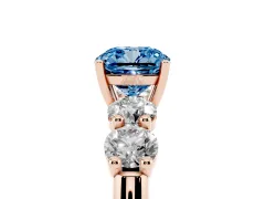 Fancy Blue Cushion Cut Diamond Five-Stone Prong Set Ring Set in Rose gold with Classic Band