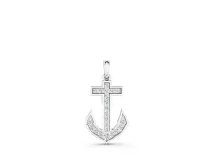 Pavé Round Diamond Anchor Pendant Set in Silver with Four-Prong Setting