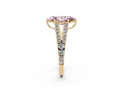 Fancy Pink Marquise Cut Diamond Split Shank Pavé Engagement Ring Set in Yellow gold with Prong-Held Center Stone