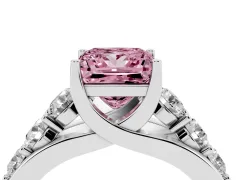 Fancy Pink Princess Cut Diamond Pavé Engagement Ring Set in White gold with Prong Setting