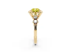 Fancy Yellow Cushion Cut Diamond Floral Halo Ring Set in Yellow gold with Shared Prong Band