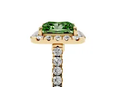 Fancy Green Princess Cut Diamond Halo Pavé Engagement Ring Set in Yellow gold with Prong Setting