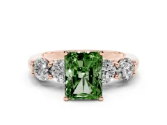 Fancy Green Radiant Cut Diamond Five-Stone Prong Set Ring Set in Rose gold with Classic Band