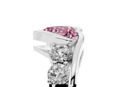 Fancy Pink Heart Cut Diamond Bezel Bypass Ring Set in White gold with Round Accents