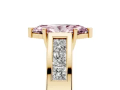 Fancy Pink Marquise Cut Diamond Solitaire Ring Set in Yellow gold with Channel-Set Accent Stones and Prong Setting