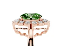 Fancy Green Oval Cut Diamond Halo Cluster Engagement Ring Set in Rose gold with Solitaire Band and Prong Setting