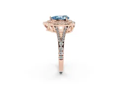 Fancy Blue Pear Cut Diamond Double Halo Ring Set in Rose gold with Pavé Band