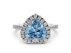 Fancy Blue Heart Cut Diamond Pavé Halo Engagement Ring Set in Silver with Pavé Band and Prong Setting