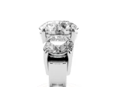 Round Cut Diamond Three-Stone Ring Set in White gold with Round Accent Stones and Plain Band