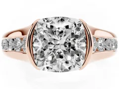 Cushion Cut Diamond Bezel-Set Solitaire Ring Set in Rose gold with Channel-Set Band