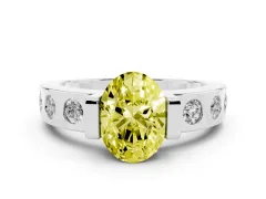 Fancy Yellow Oval Cut Diamond Channel-Set Band Ring Set in Platinum with Bezel Prong Setting
