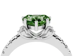 Fancy Green Heart Cut Diamond Three-Stone Pavé Ring Set in Silver with Prong Setting