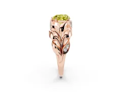 Fancy Yellow Heart Cut Diamond Leaf-Inspired Engagement Ring Set in Rose gold with Round Accents