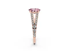Fancy Pink Oval Cut Diamond Split Shank Pavé Engagement Ring Set in Rose gold with Prong-Held Center Stone