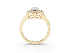 Emerald Cut Diamond Halo Cluster Engagement Ring Set in Yellow gold with Solitaire Band and Prong Setting