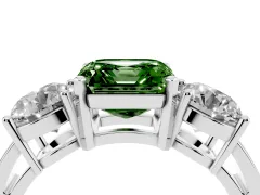 Fancy Green Asscher Cut Diamond Three-Stone Ring Set in Silver with Round Side Stones and Classic Band