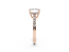 Radiant Cut Diamond Solitaire Engagement Ring Set in Rose gold with Pavé Band and Prong Setting