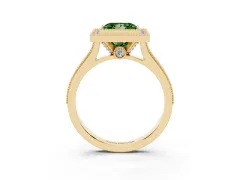 Fancy Green Princess Cut Diamond Halo Milgrain Pavé Band Ring Set in Yellow gold with Prong Setting