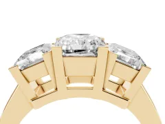 Radiant Cut Diamond Three-Stone Ring Set in Yellow gold with Channel-Set Band and Prong Settings