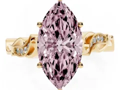 Fancy Pink Marquise Cut Diamond Vine Band Solitaire Ring Set in Yellow gold with Milgrain Prong Setting