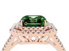 Fancy Green Asscher Cut Diamond Double Halo Ring Set in Rose gold with Pavé Band