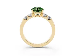 Fancy Green Round Cut Diamond Five-Stone Prong Set Engagement Ring Set in Yellow gold with Channel Band