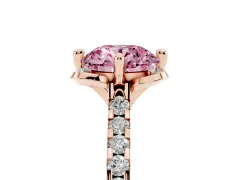 Fancy Pink Round Cut Diamond Solitaire Ring Set in Rose gold with Pavé Band and Floral Prong Setting