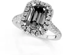 Fancy Black Emerald Cut Diamond Cushion Halo Ring Set in Silver with Pavé Band