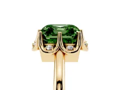 Fancy Green Asscher Cut Diamond Round Cluster Halo Ring Set in Yellow gold with Solitaire Band and Prong Setting