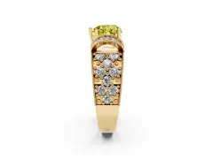 Fancy Yellow Heart Cut Diamond Milgrain Halo Pavé Engagement Ring Set in Yellow gold with Prong Setting