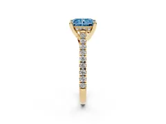 Fancy Blue Radiant Cut Diamond Solitaire Ring Set in Yellow gold with Brilliant Pavé Band and Prong Setting