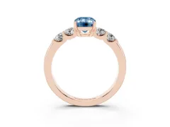 Fancy Blue Emerald Cut Diamond Five-Stone Prong Set Engagement Ring Set in Rose gold with Channel Band